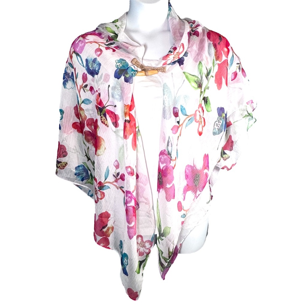 Floral Butterfly Lightweight Kimono Wrap Shawl Scarf One Size - Picture 3 of 10